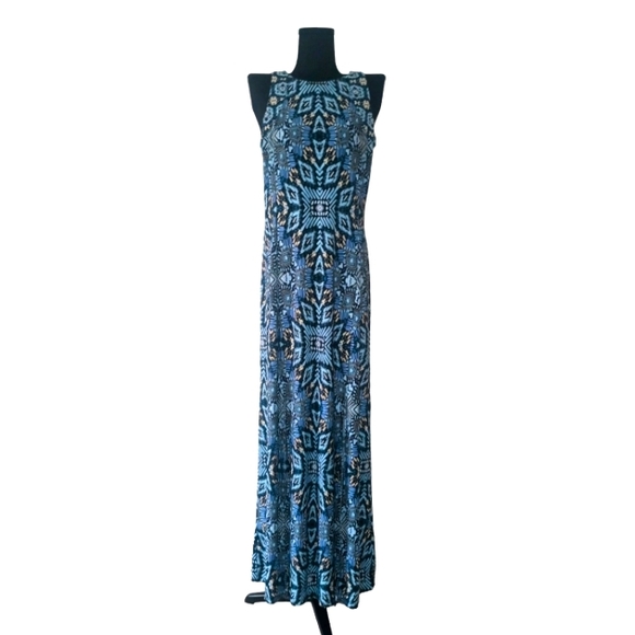 London Times Dresses & Skirts - London Times Blue Aztec Print Sleeveless Maxi Dress
